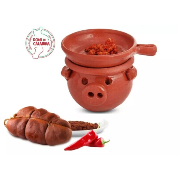 OFFERTA Nduja 400g ca + Scalda Nduja Artigianale in Terracotta lavorazione a mano